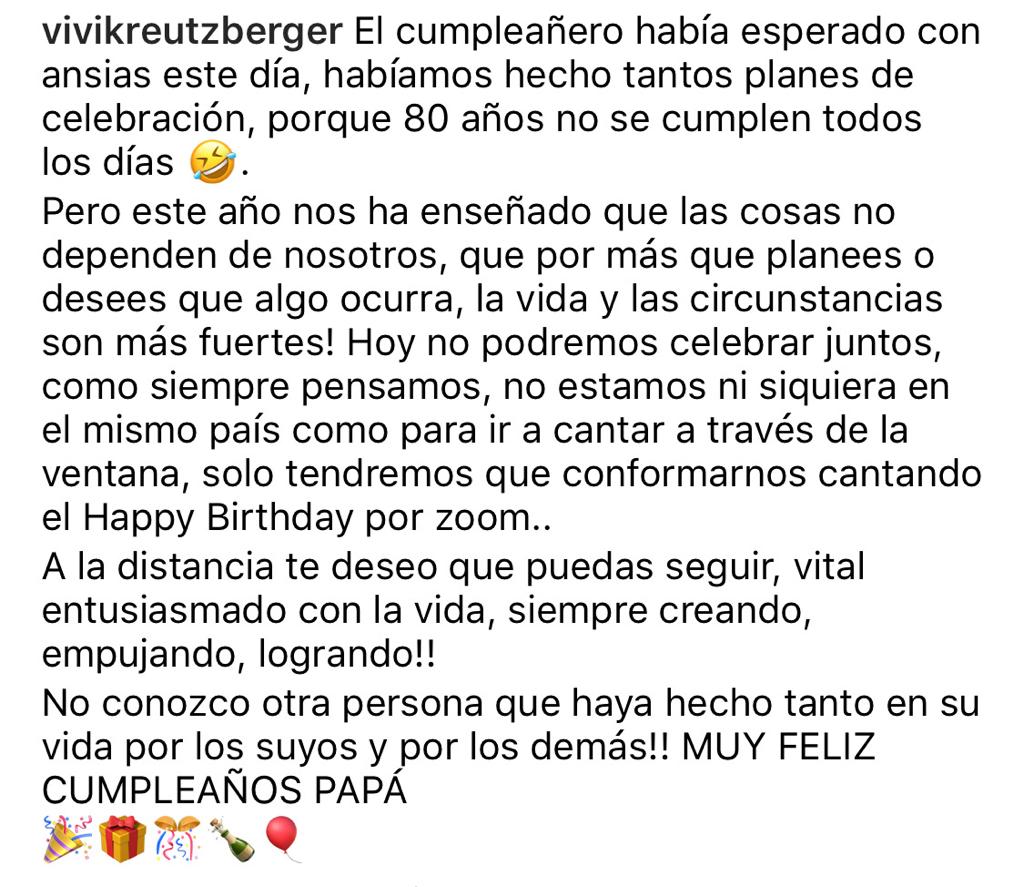 El emotivo mensaje que Vivi Kreutzberger le dedicó a su padre