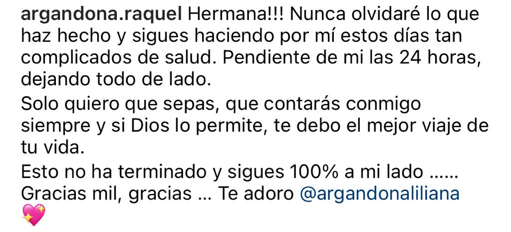 Raquel Argandoña sorprende con mensaje para su hermana