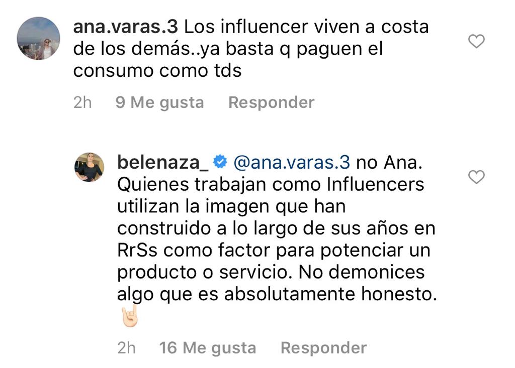 Belén Mora desata polémica por mensaje sobre los influencers