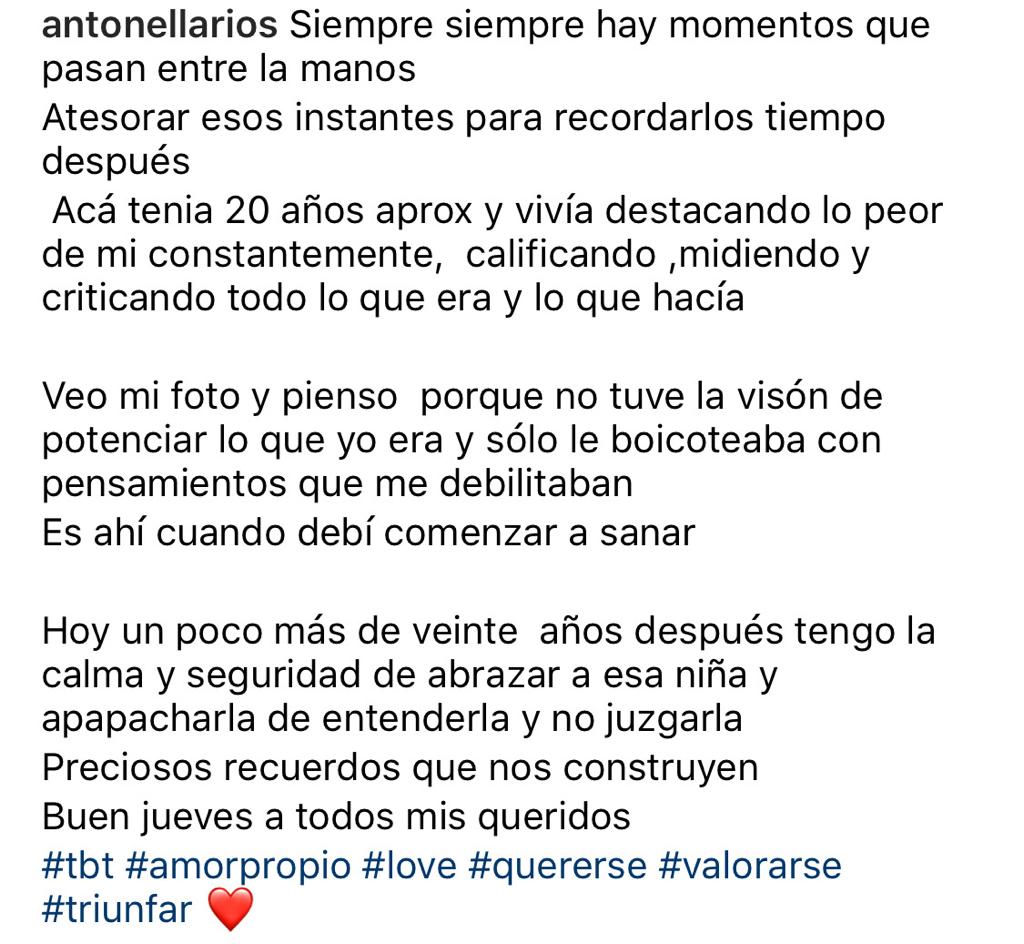 Antonella Ríos reflexiona sobre el amor propio con foto de su juventud