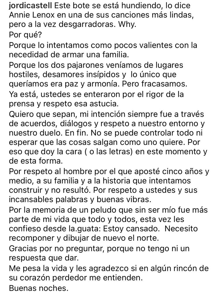 “Me pesa la vida”: Jordi Castell habla de su separación