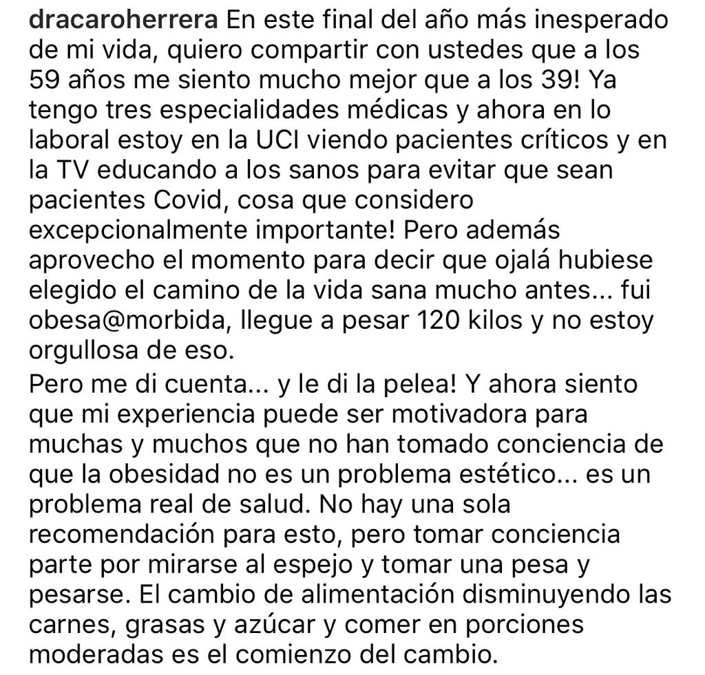 Doctora Herrera sorprende al mostrar cómo lucía con obesidad mórbida