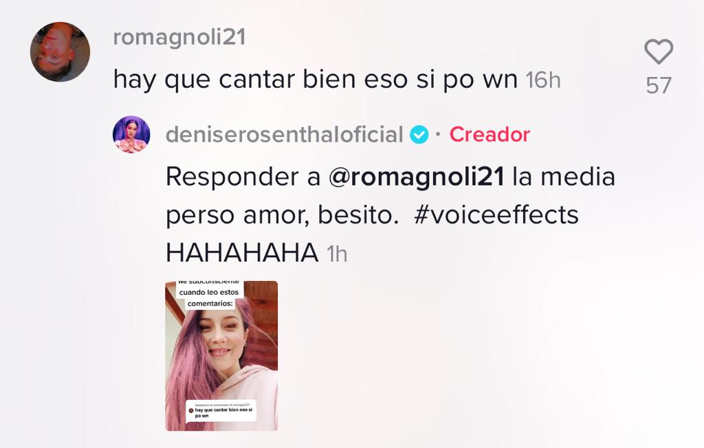 Denise Rosenthal responde con garabato a crítica en TikTok