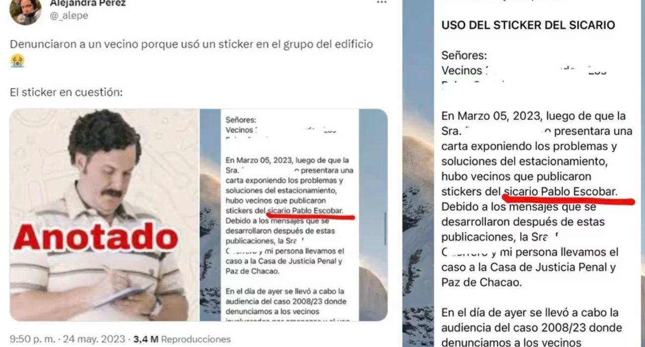 Vecino es denunciado por enviar sticker de Pablo Escobar en grupo de WhatsApp