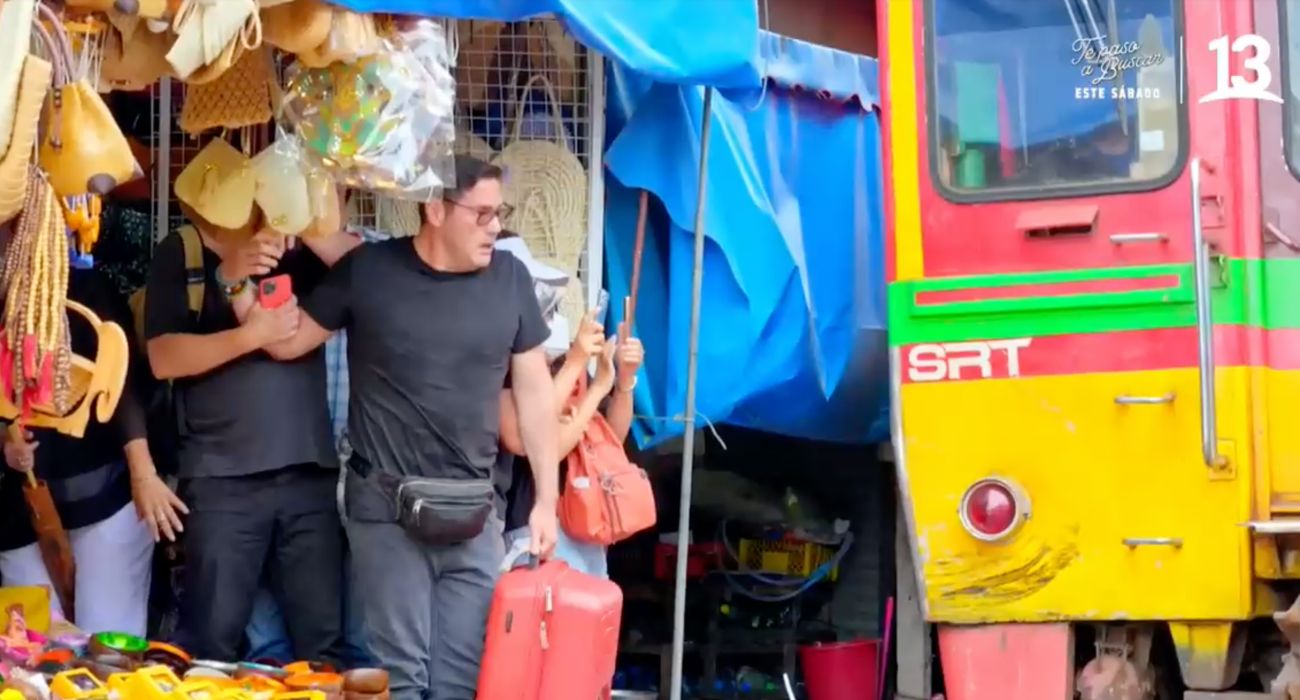 Pancho pasó gran susto con tren en mercado tailandés