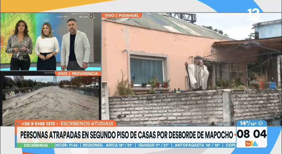 Personas atrapadas tras desborde del Río Mapocho en Pudahuel