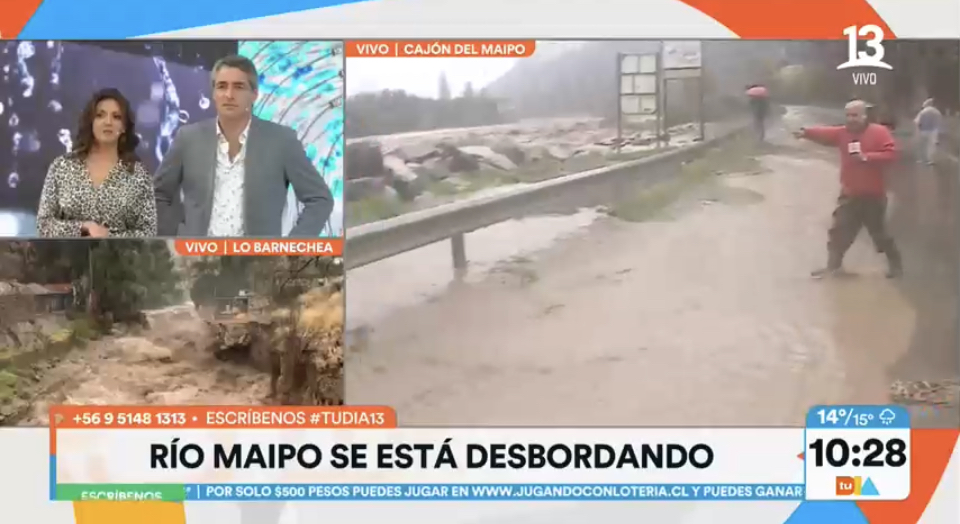 Registran el desborde del Río Maipo a raíz de las fuertes lluvias