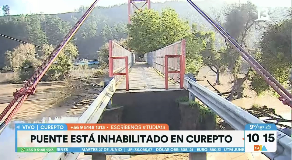 Río Mataquito destruyó puente en Curepto