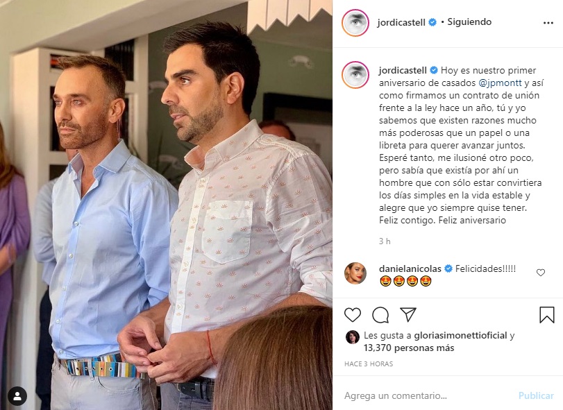 “Feliz contigo”: Jordi Castell celebra un año de matrimonio