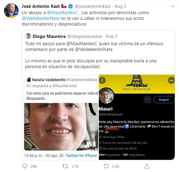 José Antonio Kast se lanza contra Pamela Jiles y Natalia Valdebenito