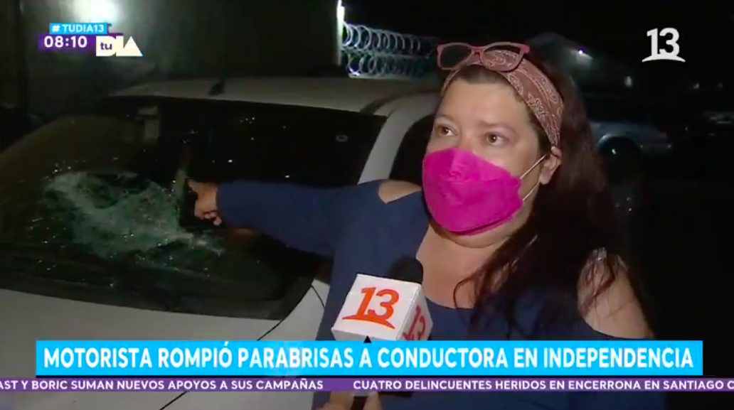 Motorista rompe parabrisas de conductora con una cadena