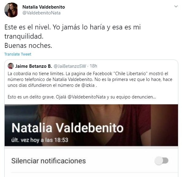 Publican datos personales de Natalia Valdebenito tras criticado comentario