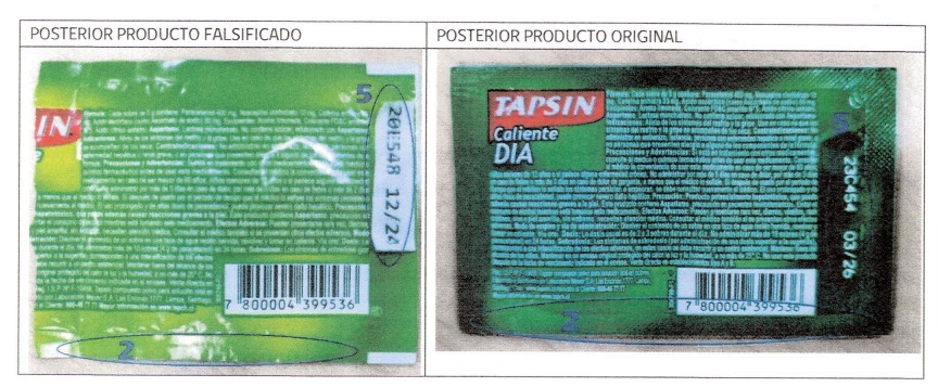 ¿Cómo identificar el Tapsin falsificado? parte trasera