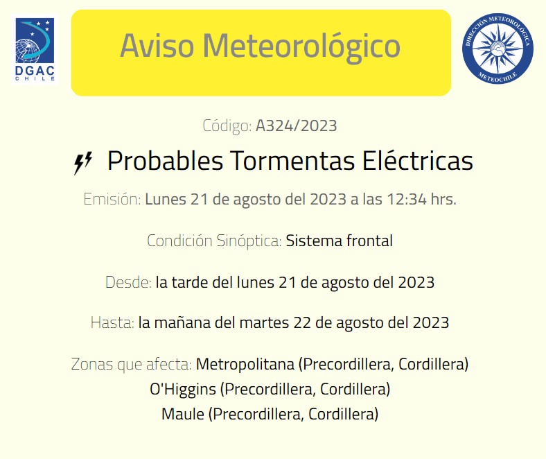 Aviso de tormentas eléctricas - MeteoChile