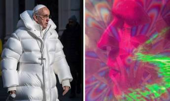 Imágen generada por IA del papa Francisco - perfil de un hombre con imagenes psicodélicas de fondo