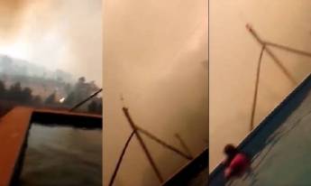 Familia se refugia en piscina en incendio