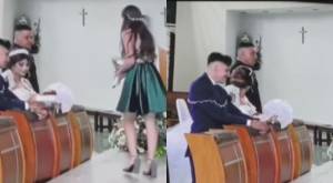 ¡Casi arruina todo! Hermana de novio tropezó en plena ceremonia de matrimonio