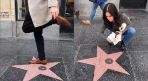 Igualito a Monica: Captan a Courteney Cox limpiando su estrella en el Paseo de la Fama