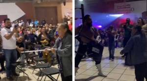 En plena función de lucha libre una adulta mayor golpeó con su bastón a luchador