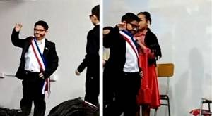 Niño sorprende al imitar al Presidente Boric en acto escolar de Fiestas Patrias